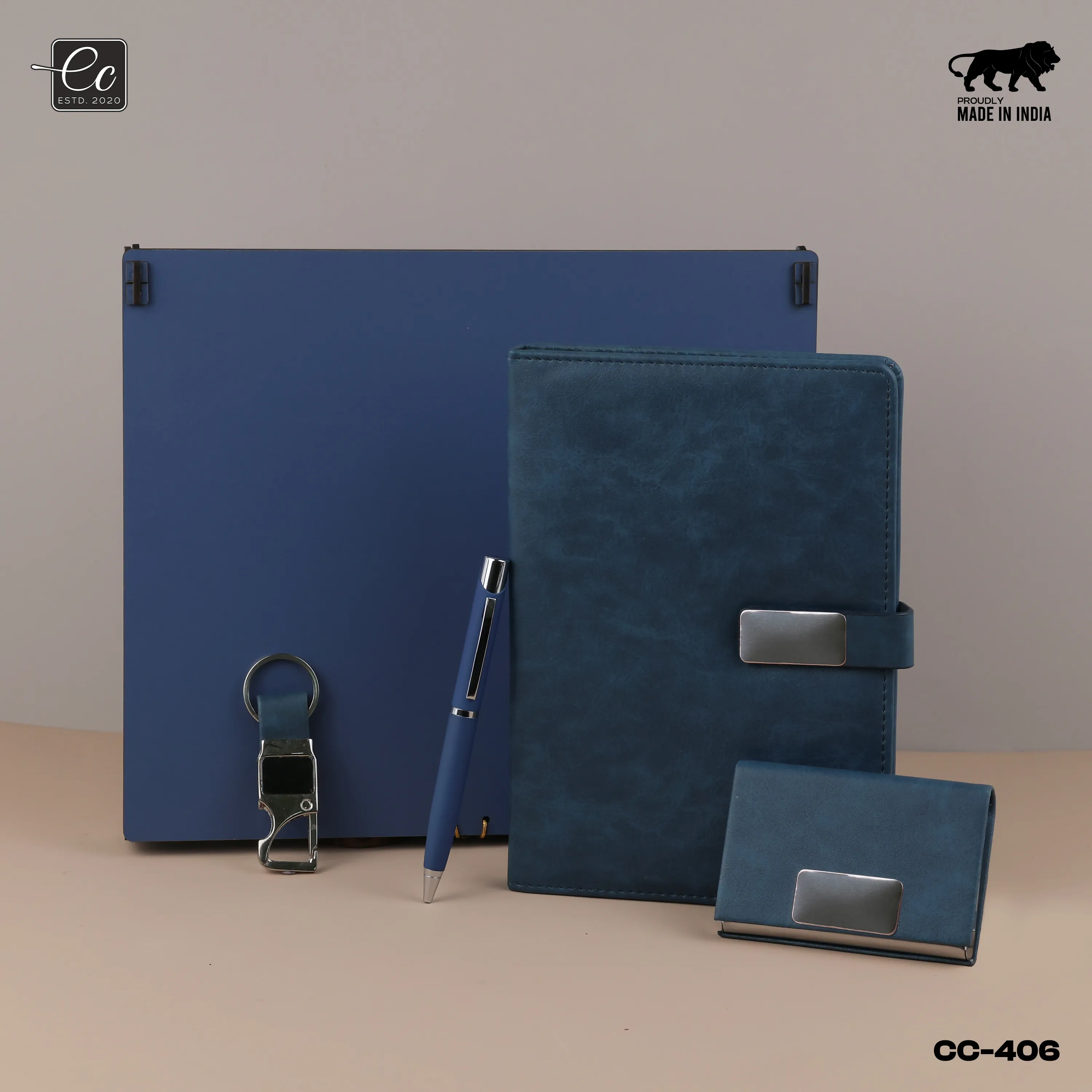 4 in 1 Corporate Gift Set includes Personalized Diary, Pen, Card Holder & Keychain